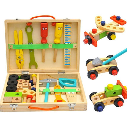Children's pretend play build fix wood Toolbox Toy, Carpenter Traddie Set For toddlers and kids.