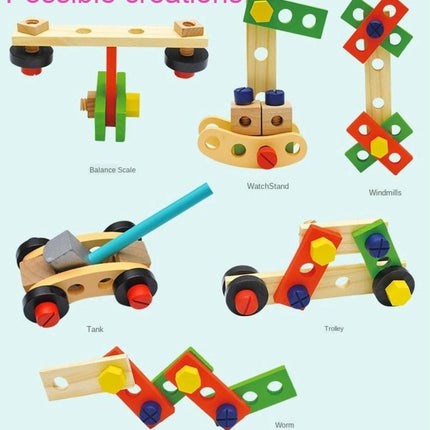 Children's pretend play build fix wood Toolbox Toy, Carpenter Traddie Set For toddlers and kids.