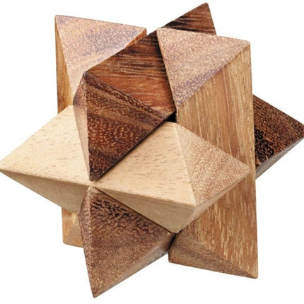4 individual brainteaser wooden puzzles in a gift wooden box.