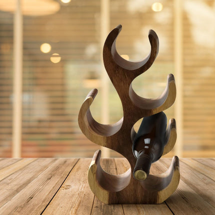 wooden Wine Rack Carved Wood 6 bottle Wine Storage-Acacia Wood handcrafted.
