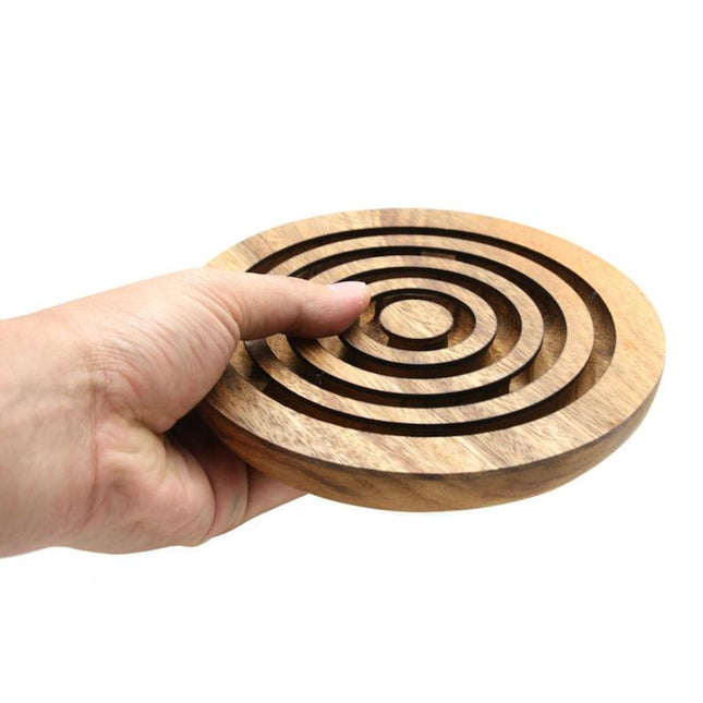 Marble run brain teaser puzzle, wood, handmade 3D puzzle-get all 3 marbles together.