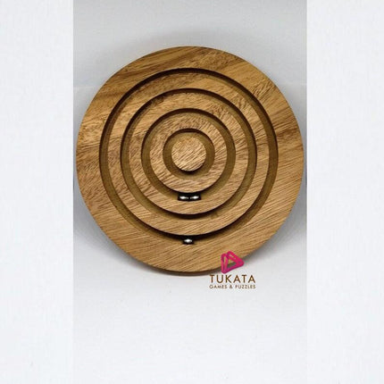 Marble run brain teaser puzzle, wood, handmade 3D puzzle-get all 3 marbles together.