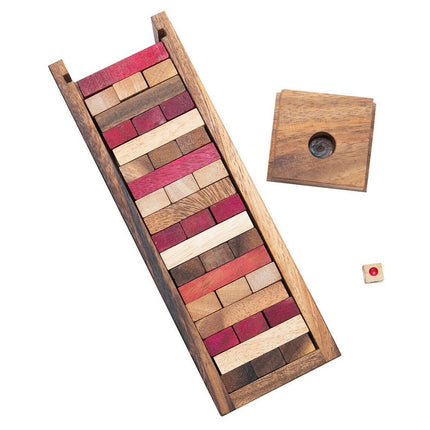 Stacking tumbling blocks wood Red colours balance game with dice play options handmade stacking Fun Board Games Kids Ages 4 to Adults.