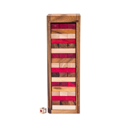 Stacking tumbling blocks wood Red colours balance game with dice play options handmade stacking Fun Board Games Kids Ages 4 to Adults.