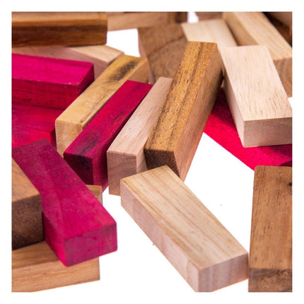 Stacking tumbling blocks wood Red colours balance game with dice play options handmade stacking Fun Board Games Kids Ages 4 to Adults.