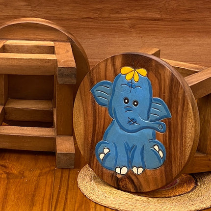 Children's Wooden Stool Blue Baby ELEPHANT Themed Chair Toddlers Step sitting Stool.