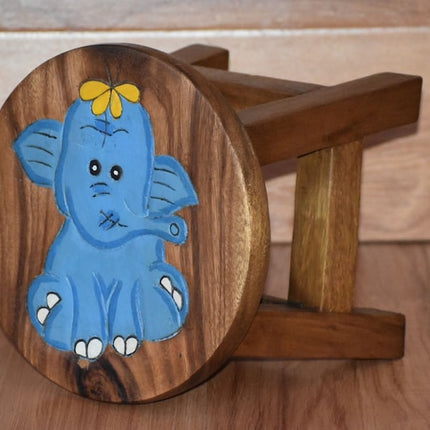 Children's Wooden Stool Blue Baby ELEPHANT Themed Chair Toddlers Step sitting Stool.