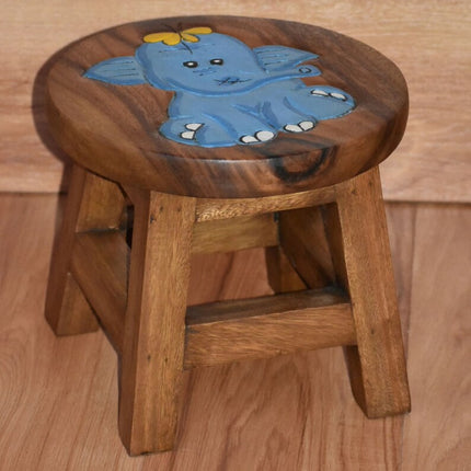 Children's Wooden Stool Blue Baby ELEPHANT Themed Chair Toddlers Step sitting Stool.