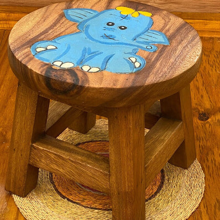 Children's Wooden Stool Blue Baby ELEPHANT Themed Chair Toddlers Step sitting Stool.