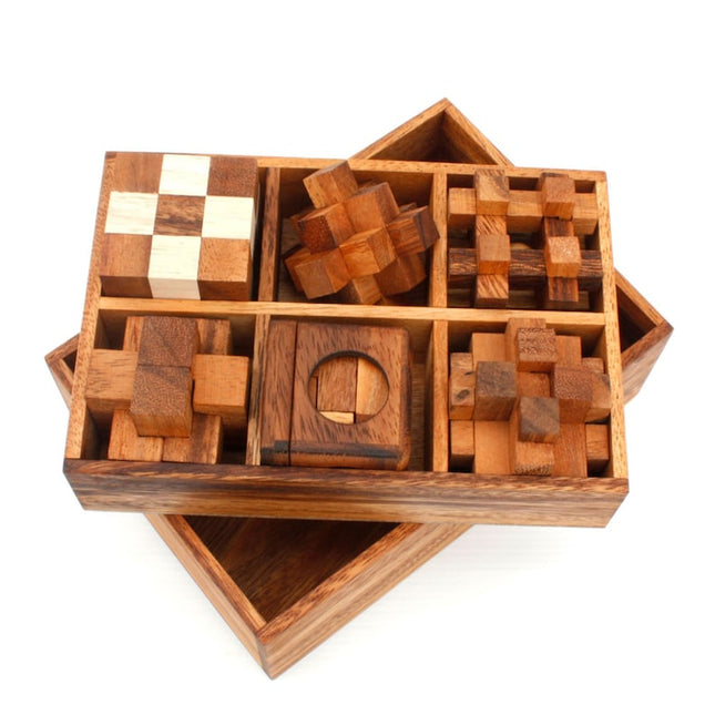 12 unique hand made wooden Puzzles in a Deluxe Gift Box Set-for kids or adults.