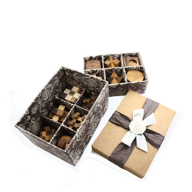 12 unique hand made wooden Puzzles in a Deluxe Gift Box Set-for kids or adults.