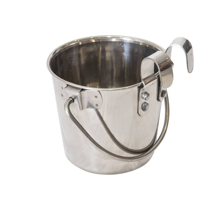 YES4PETS 2.8L Stainless Steel Pet Parrot Feeder Dog Cat Bowl Water Bowls Flat Sided Bucket with Riveted Hooks.