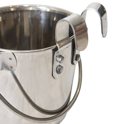 YES4PETS 2.8L Stainless Steel Pet Parrot Feeder Dog Cat Bowl Water Bowls Flat Sided Bucket with Riveted Hooks.
