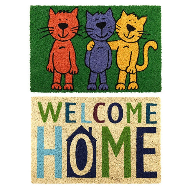 YES4HOMES 2 x Doormat for Front Door Entryway Cursive Natural Coconut Coir Floor mat Outdoor 40x60cm.