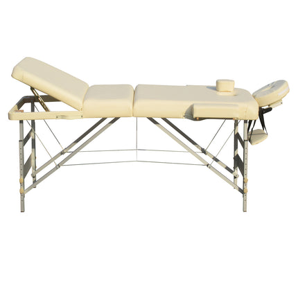 YES4HOMES 3 Fold 5 cm Thickness Foam Portable Aluminium Massage Table Massage Bed Beauty Therapy Beige.