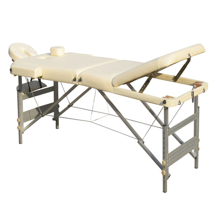 YES4HOMES 3 Fold 5 cm Thickness Foam Portable Aluminium Massage Table Massage Bed Beauty Therapy Beige.