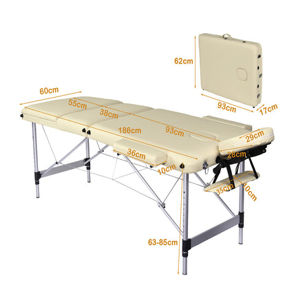 YES4HOMES 3 Fold Portable Aluminium Massage Table Massage Bed Beauty Therapy Beige.