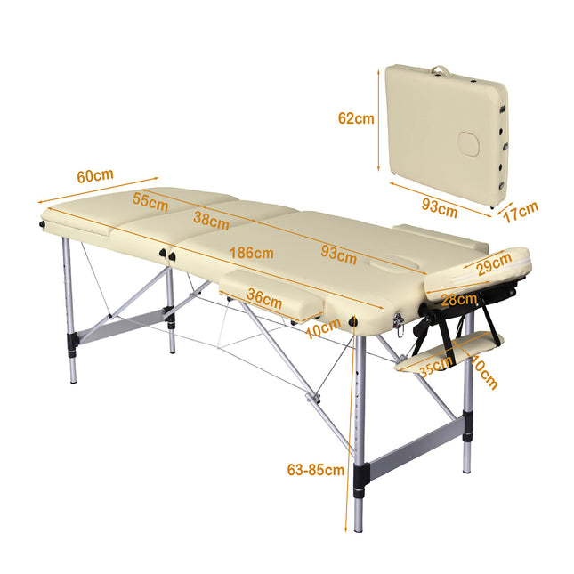 YES4HOMES 3 Fold Portable Aluminium Massage Table Massage Bed Beauty Therapy Beige.