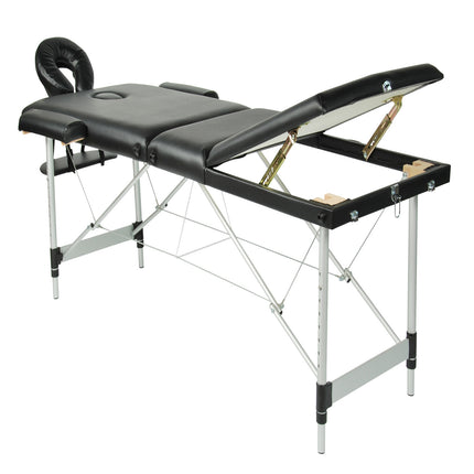 YES4HOMES Black 3 Fold Portable Aluminium Massage Table Massage Bed Beauty Therapy.