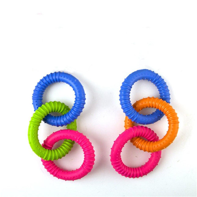 YES4PETS 5 x Small Dog Puppy Rubber Tri Rings Dental Hygiene Chew Play Toy.