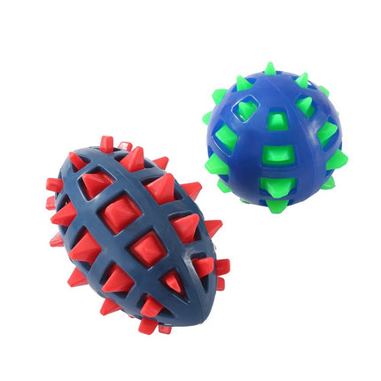 YES4PETS 2 x Large Dog Puppy Rubber Spike TPR Football Ball Dental Hygiene Chew Play Toy.