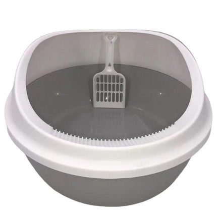 YES4PETS 2 x Grey Round Portable Cat Toilet Litter Box Tray with Scoop.