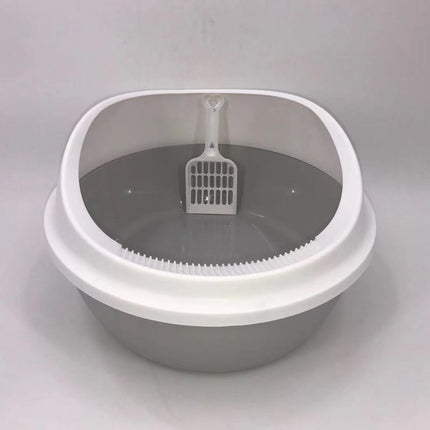 YES4PETS 2 x Grey Round Portable Cat Toilet Litter Box Tray with Scoop.