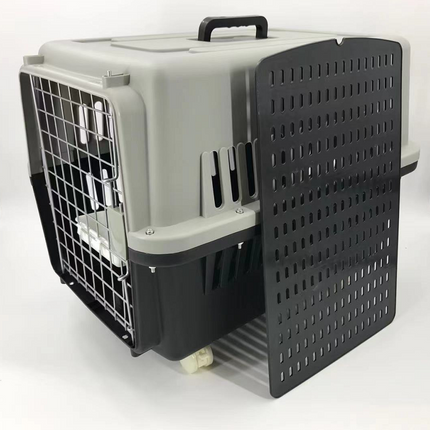 YES4PETS Large Dog Cat Crate Pet Carrier Rabbit Airline Cage With Tray, Bowl & Wheel Black.