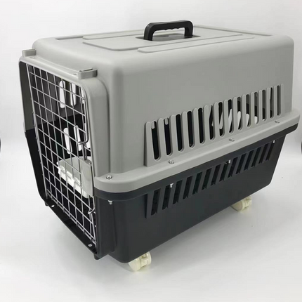 YES4PETS Large Dog Cat Crate Pet Carrier Rabbit Airline Cage With Tray, Bowl & Wheel Black.