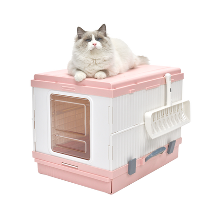 YES4PETS XL Portable Cat Toilet Litter Box Tray Foldable House with Handle and Scoop Pink.