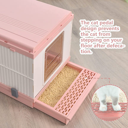 YES4PETS XL Portable Cat Toilet Litter Box Tray Foldable House with Handle and Scoop Pink.