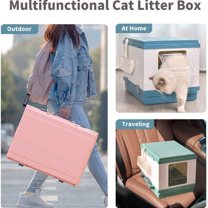 YES4PETS XL Portable Cat Toilet Litter Box Tray Foldable House with Handle and Scoop Pink.