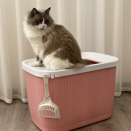 YES4PETS XXL Top Entry Cat Litter Box No Mess Large Enclosed Covered Kitty Tray Pink.