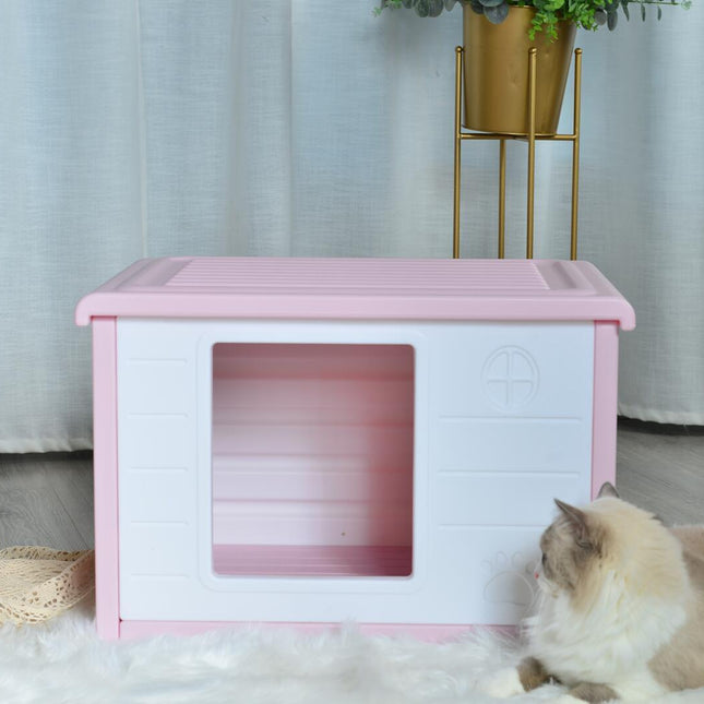 YES4PETS Small Plastic Pet Dog Puppy Cat House Kennel Pink.