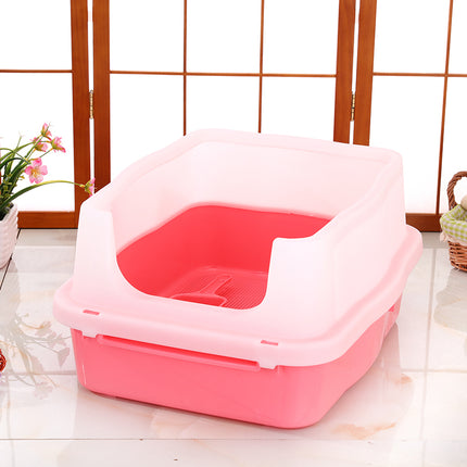 YES4PETS Large Deep Cat Kitty Litter Tray High Wall Pet Toilet Grid Tray With Scoop Pink.