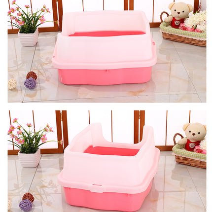 YES4PETS Large Deep Cat Kitty Litter Tray High Wall Pet Toilet Grid Tray With Scoop Pink.
