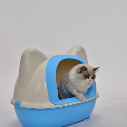 YES4PETS Large Hooded Cat Toilet Litter Box Tray House With Scoop Blue.