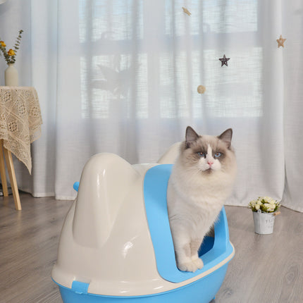 YES4PETS Large Hooded Cat Toilet Litter Box Tray House With Scoop Blue.