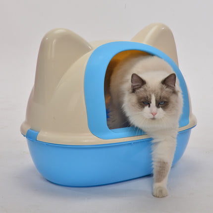 YES4PETS Medium Hooded Cat Toilet Litter Box Tray House With Scoop Blue.