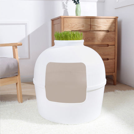 YES4PETS Multifunctional Cat Litter Box Pet Cat House Semi-Enclosed White.