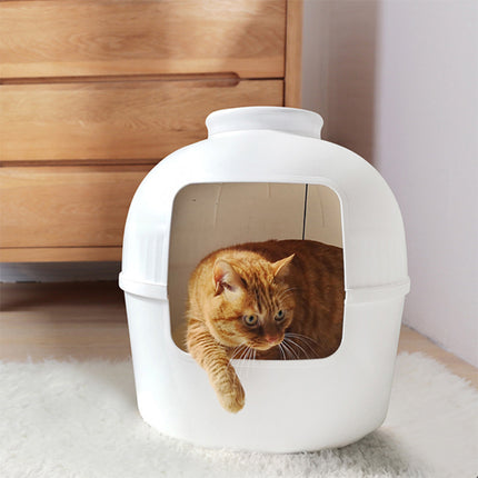 YES4PETS Multifunctional Cat Litter Box Pet Cat House Semi-Enclosed White.