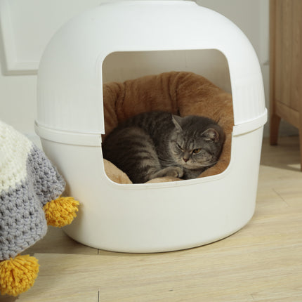 YES4PETS Multifunctional Cat Litter Box Pet Cat House Semi-Enclosed White.