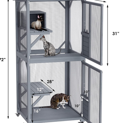 YES4PETS 173cm Pet Cat Bird Shelter Condo with Escape Door Wooden Kitten Cage House.
