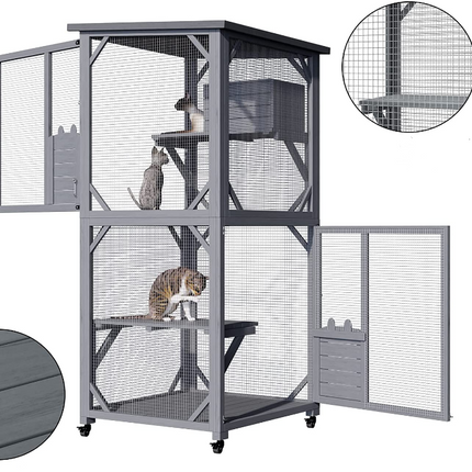 YES4PETS 173cm Pet Cat Bird Shelter Condo with Escape Door Wooden Kitten Cage House.