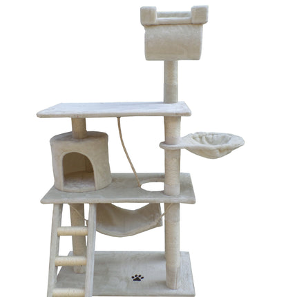 YES4PETS 140 cm Cat Scratching Post Tree W ladder & Hammock-Beige.