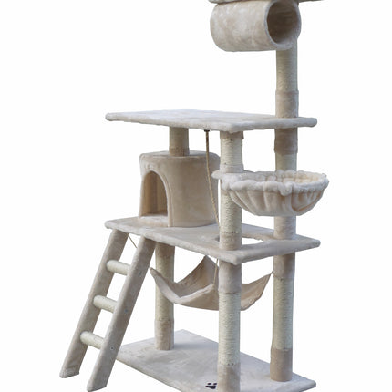 YES4PETS 140 cm Cat Scratching Post Tree W ladder & Hammock-Beige.