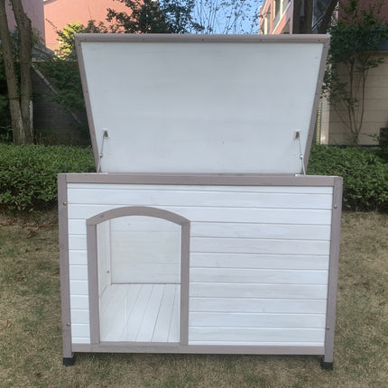 YES4PETS XL Timber Pet Dog Kennel House Puppy Wooden Timber Cabin With Stripe White.