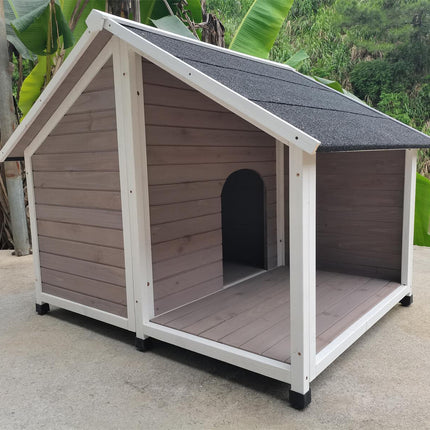 YES4PETS L Timber Pet Dog Kennel House Puppy Wooden Timber Cabin 130x105x100cm Grey.