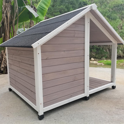 YES4PETS L Timber Pet Dog Kennel House Puppy Wooden Timber Cabin 130x105x100cm Grey.