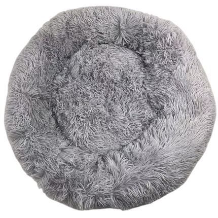 YES4PETS Medium Round Calming Plush Cat Dog Bed Comfy Puppy Fluffy Bedding Little Grey.